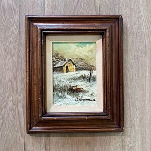 H.‎ Sherman Oil Painting, From Robert Sills Galley, Snow Scene, Oak Wood Framed